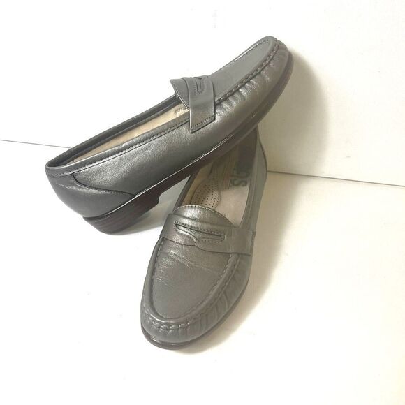 SAS Tripad Comfort Womens 8 S Metallic Pewter Leather Shoes Casual Flats Slip On - Picture 3 of 11